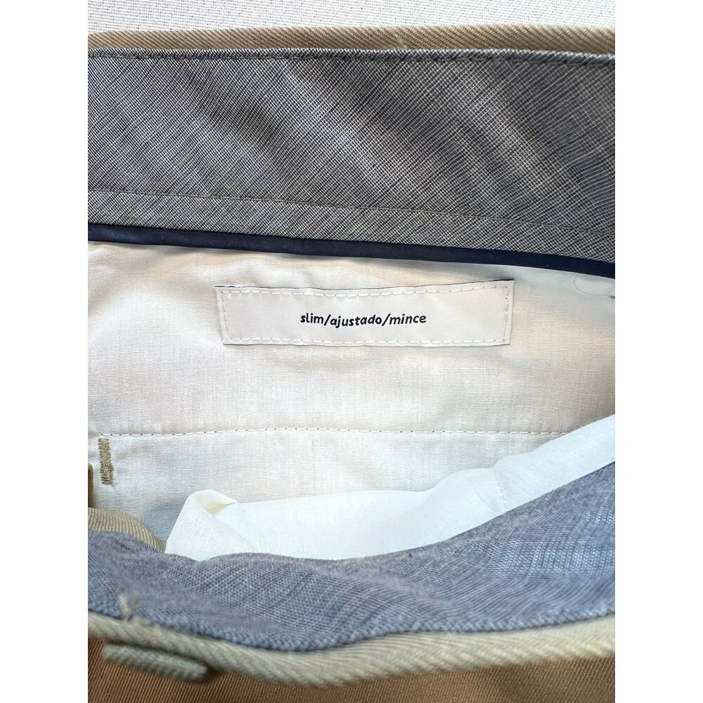 Men's Slim Fit Dress Pants Flat Front Size 31x29 Khaki Solid - Picture 4 of 13
